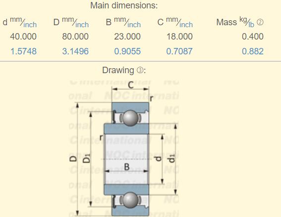 DG4080W Bearing Dimension 